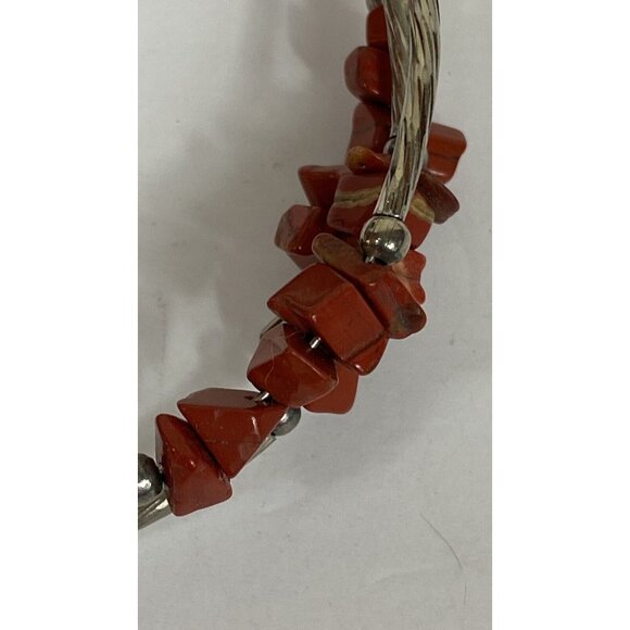 Vtg Red Jasper Nugget Wrap Bracelet Brown Sienna Bead Untested Silver Tone Luck - Picture 3 of 8